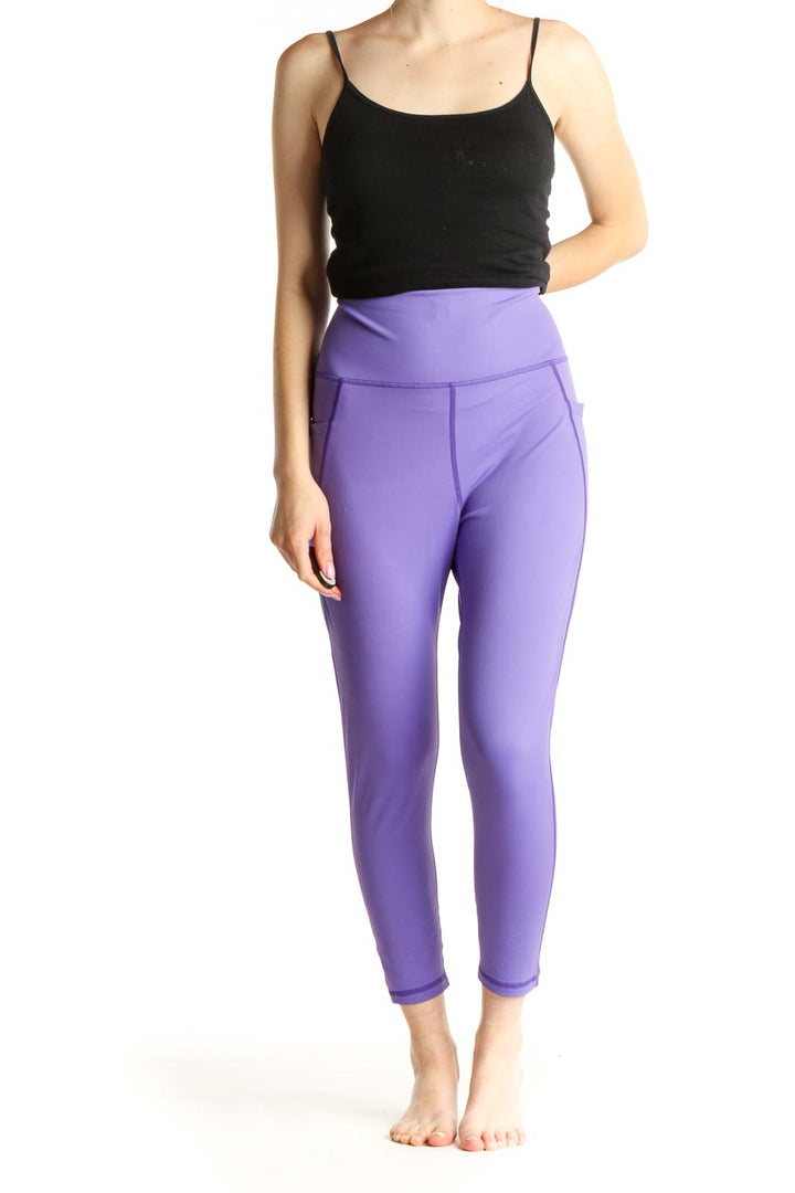 Purple Solid Activewear Leggings