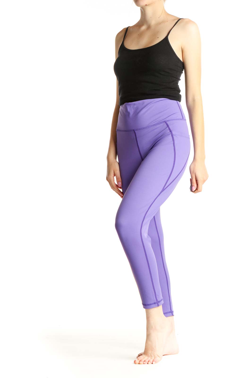 Purple Solid Activewear Leggings