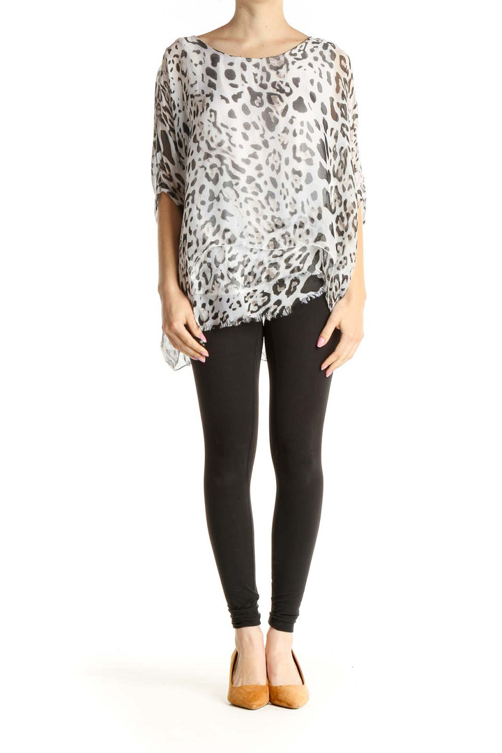 White Animal Print All Day Wear Silk Blouse