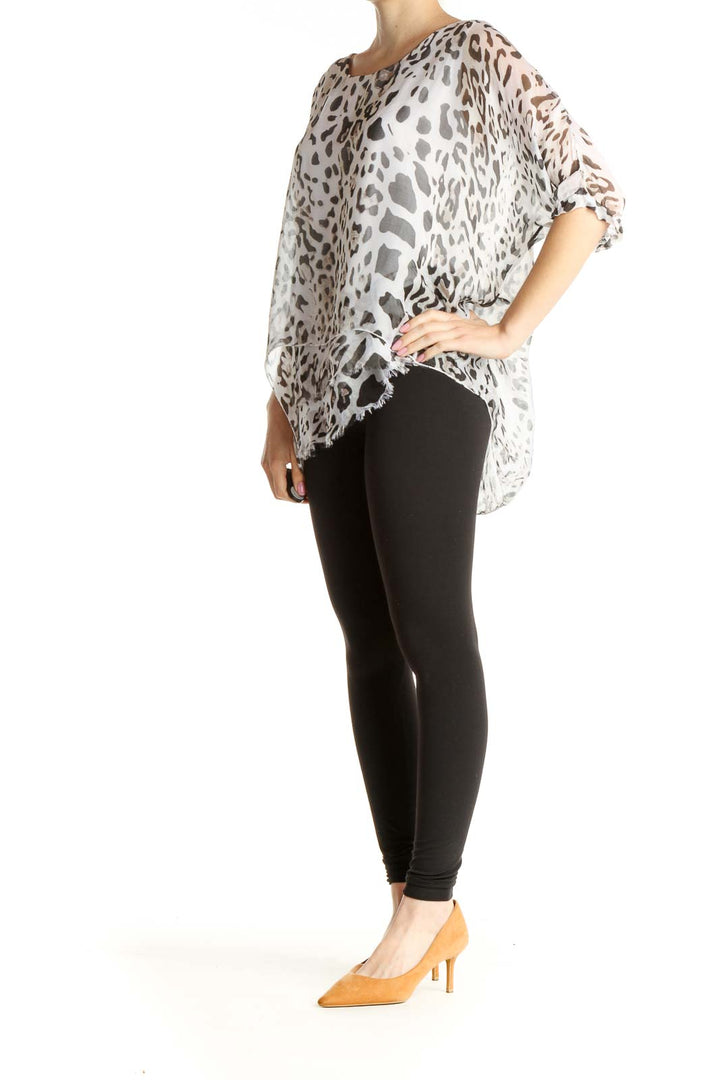 White Animal Print All Day Wear Silk Blouse