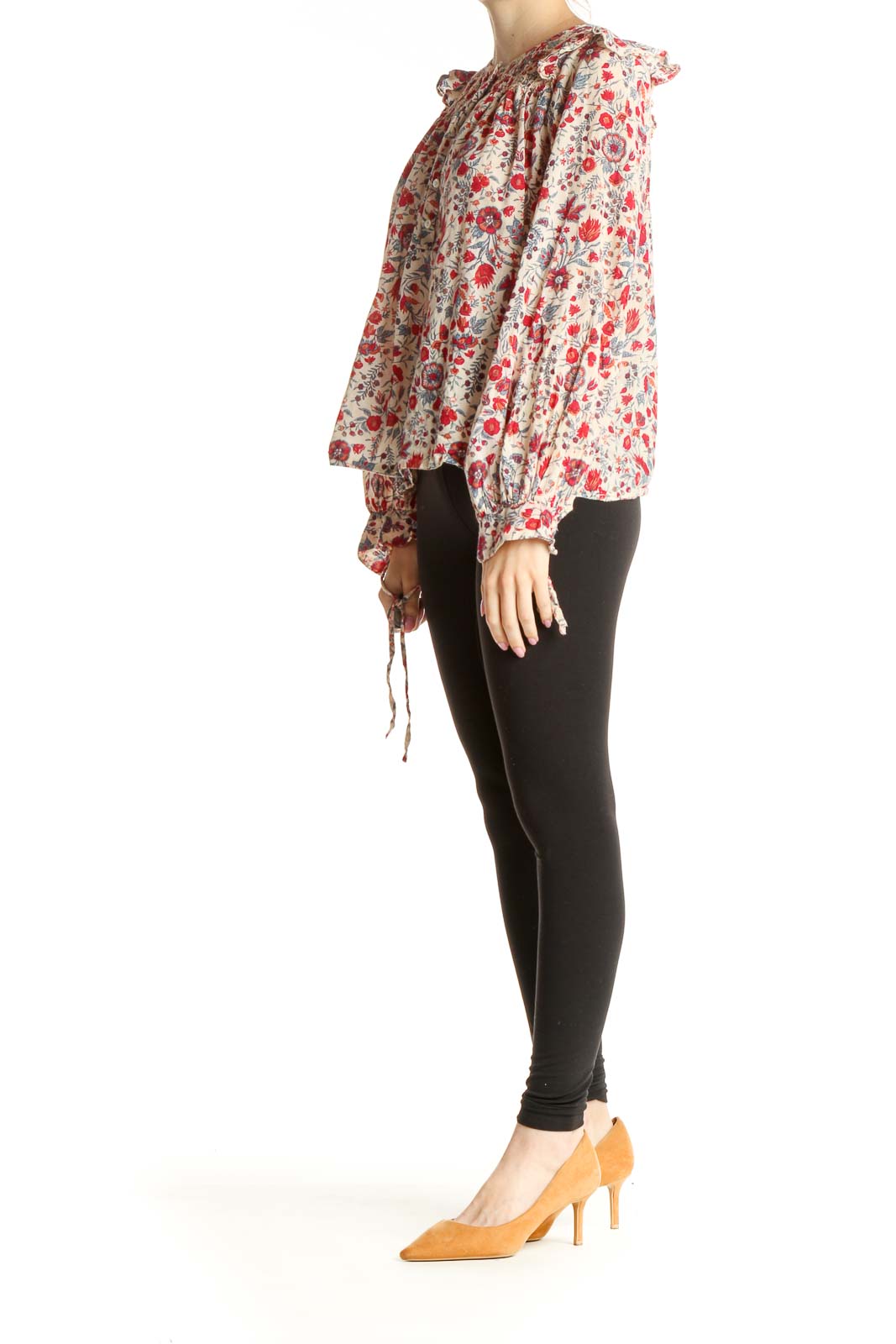 Beige Floral Print All Day Wear Blouse