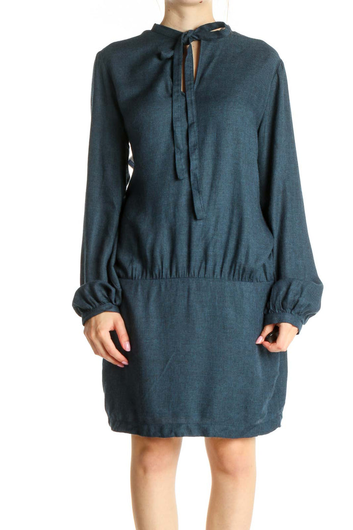 Blue Solid Day Shift Dress