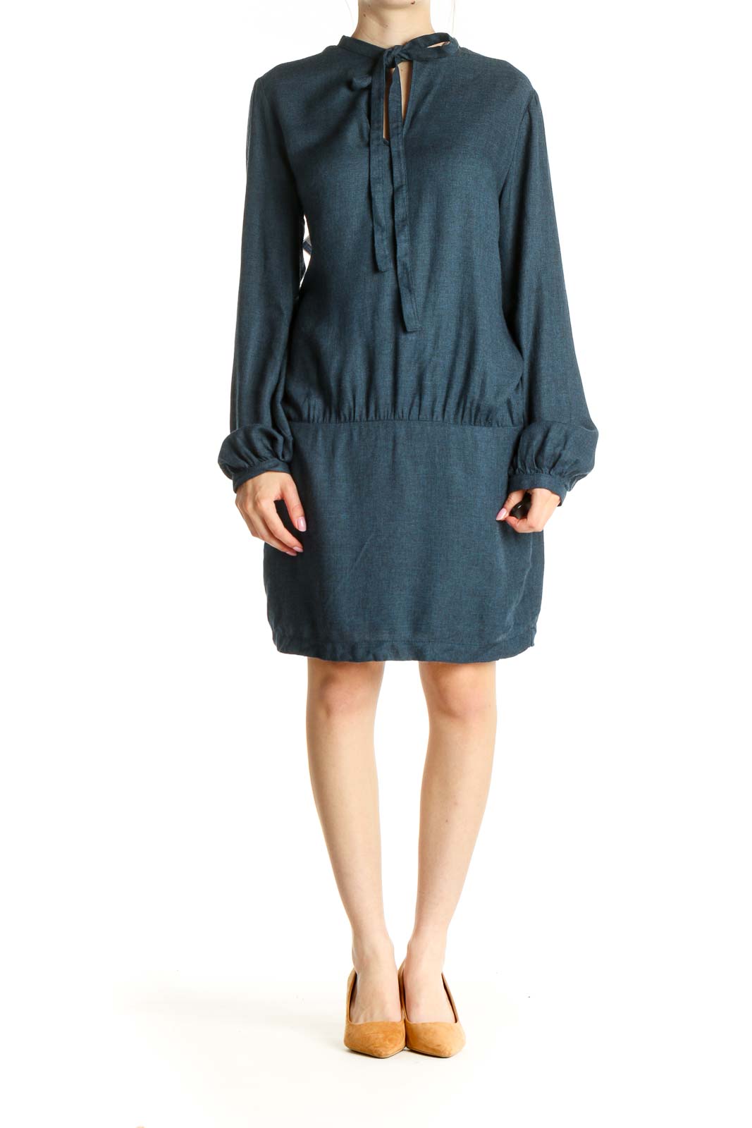 Blue Solid Day Shift Dress