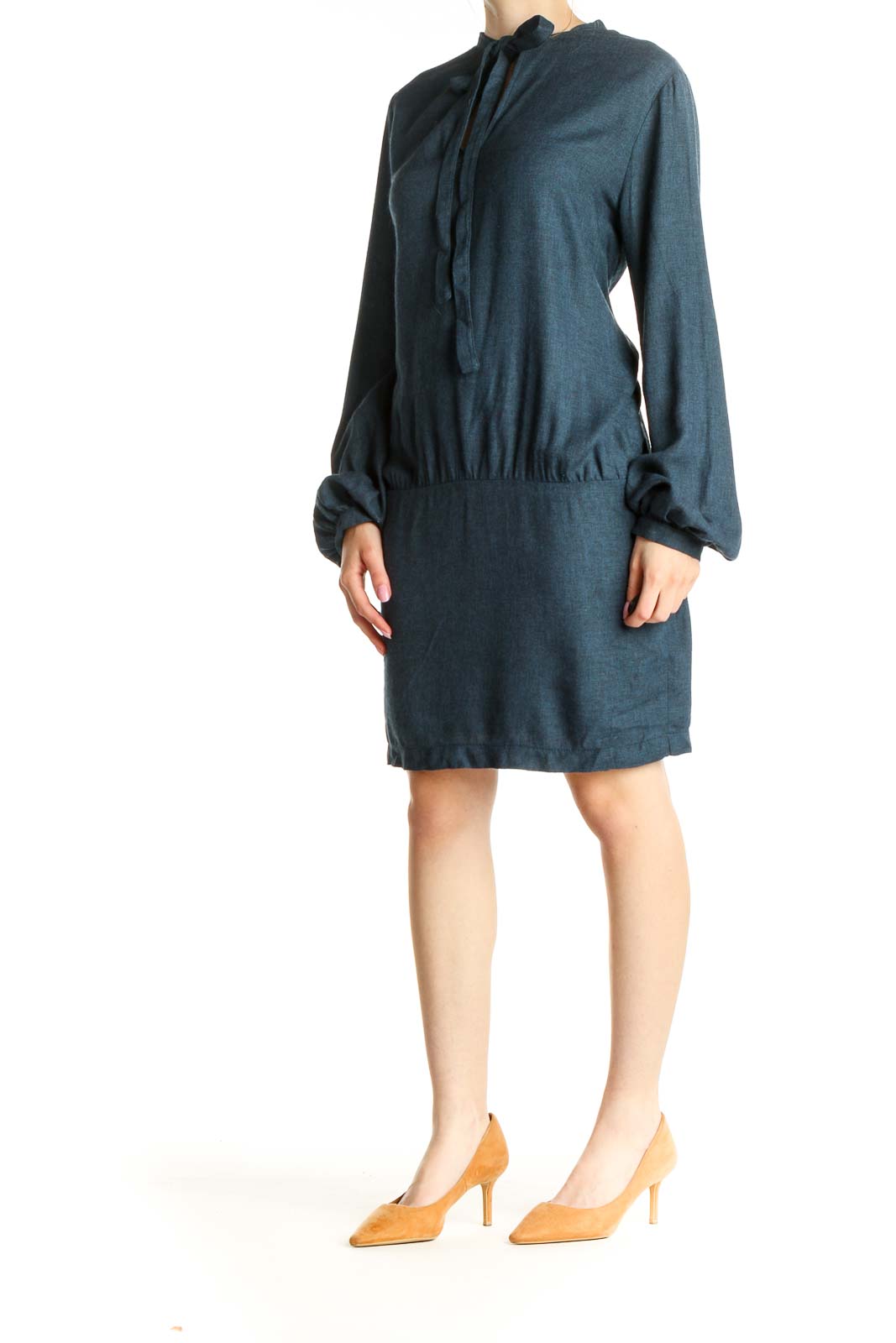 Blue Solid Day Shift Dress