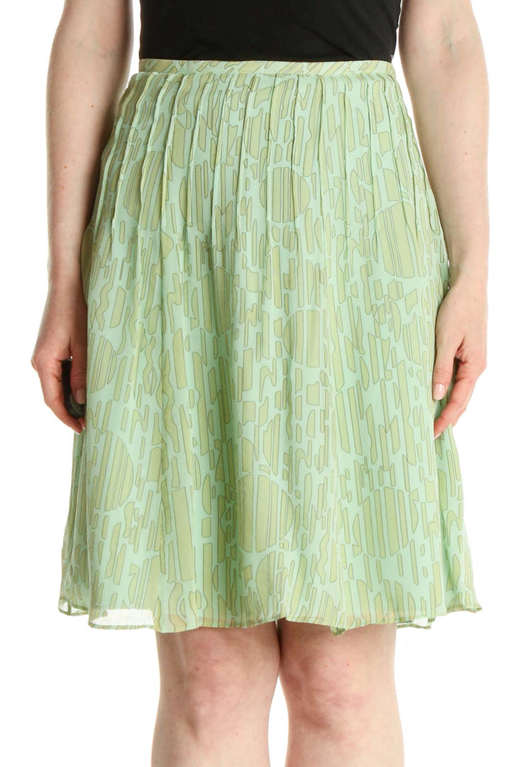 Green Printed All Day Wear Flared Skirt