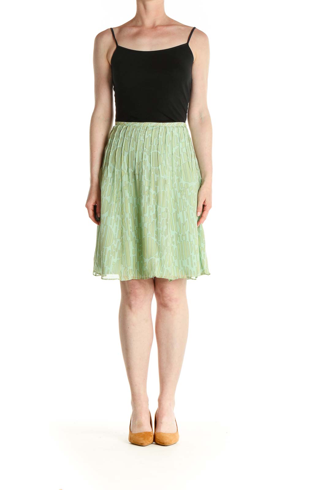 Green Printed All Day Wear Flared Skirt