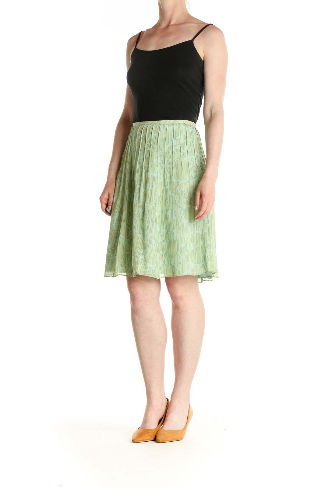 Green Printed All Day Wear Flared Skirt