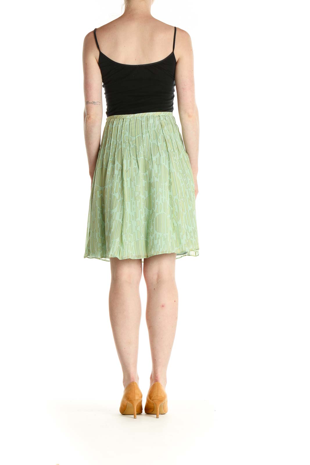 Green Printed All Day Wear Flared Skirt