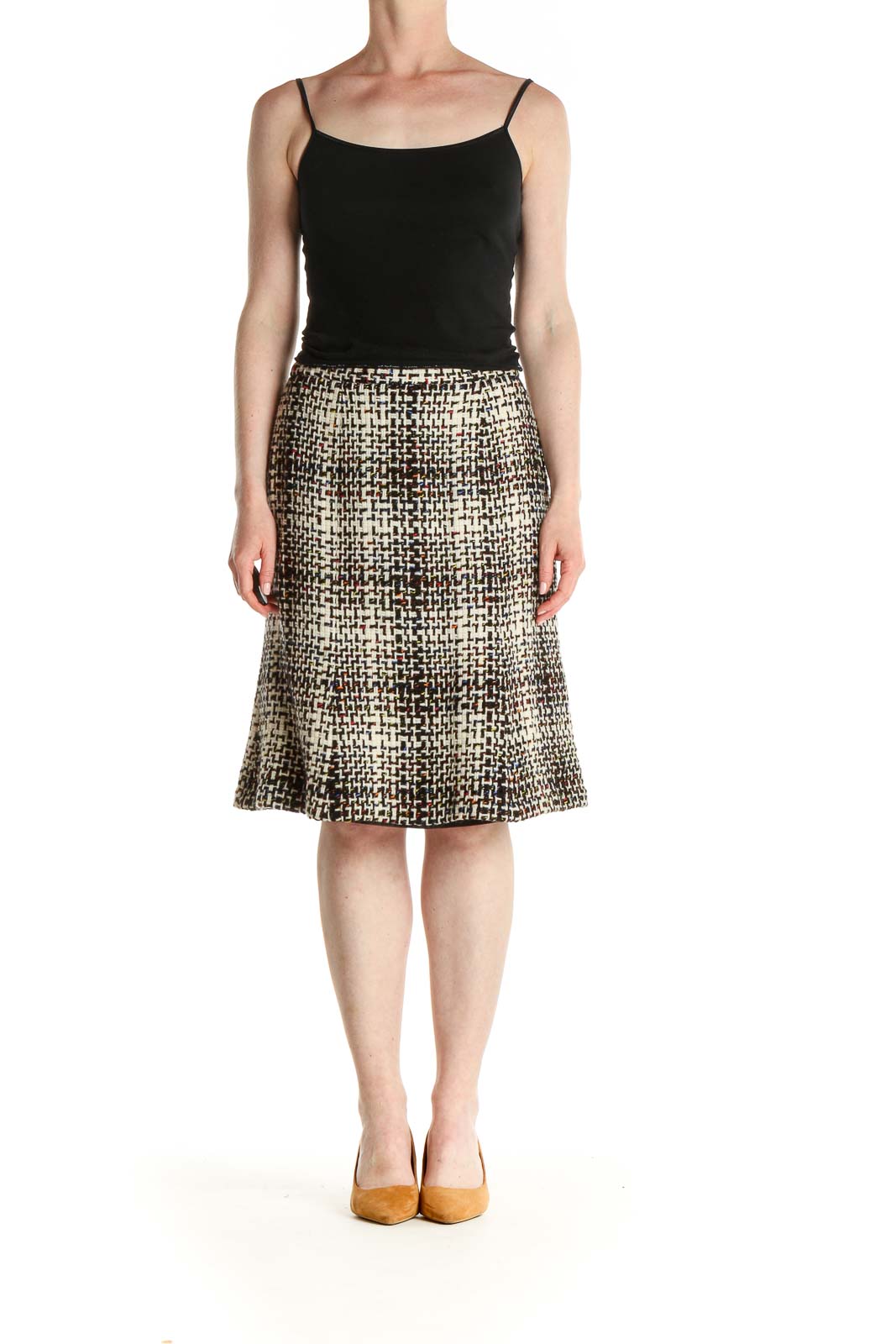 White Houndstooth All Day Wear A-Line Skirt