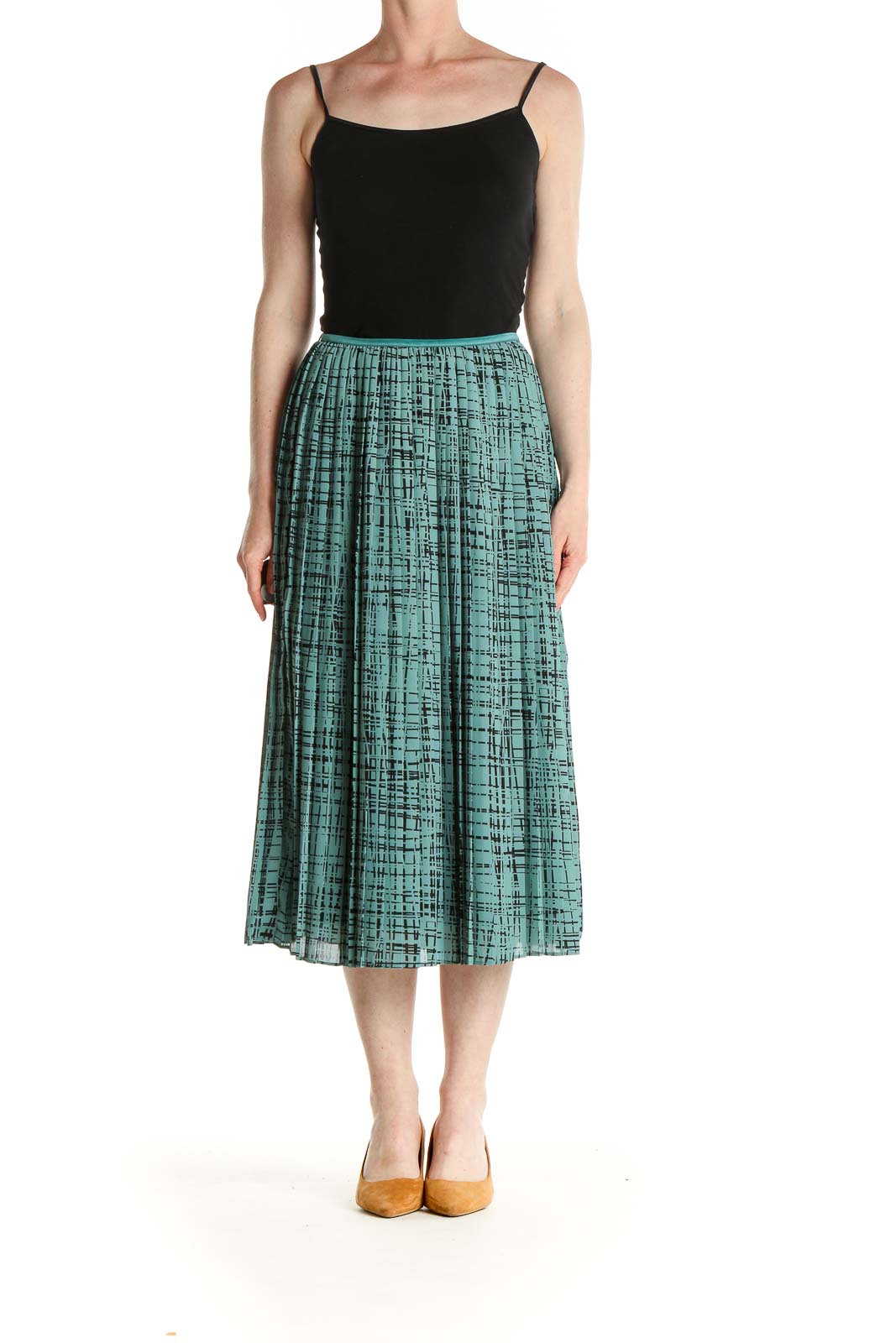 Green Printed All Day Wear Pleated Skirt