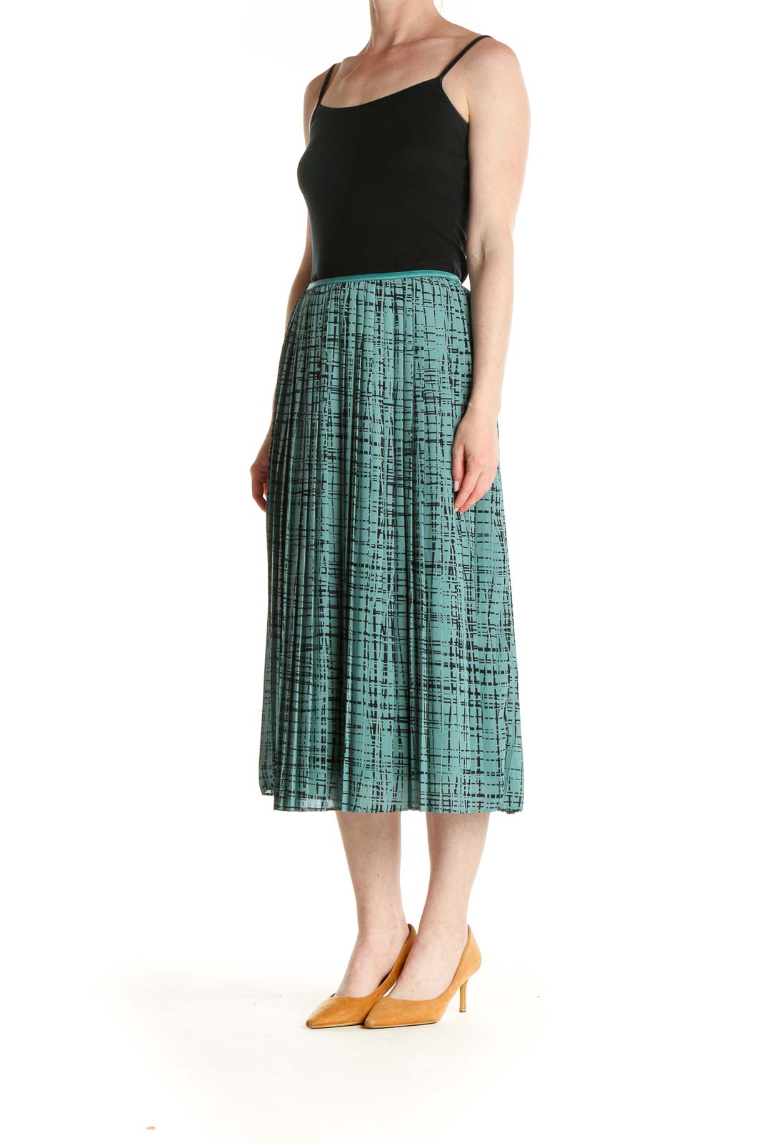 Green Printed All Day Wear Pleated Skirt