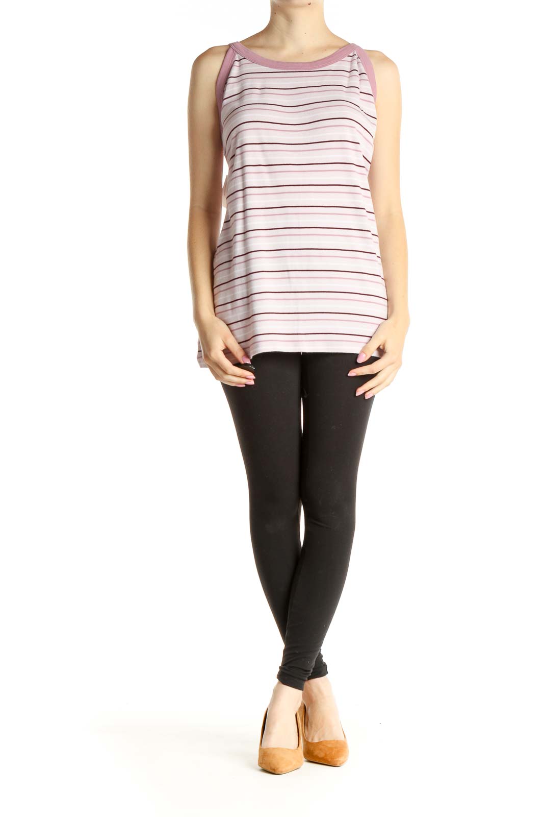 Pink Striped Casual Tank Top