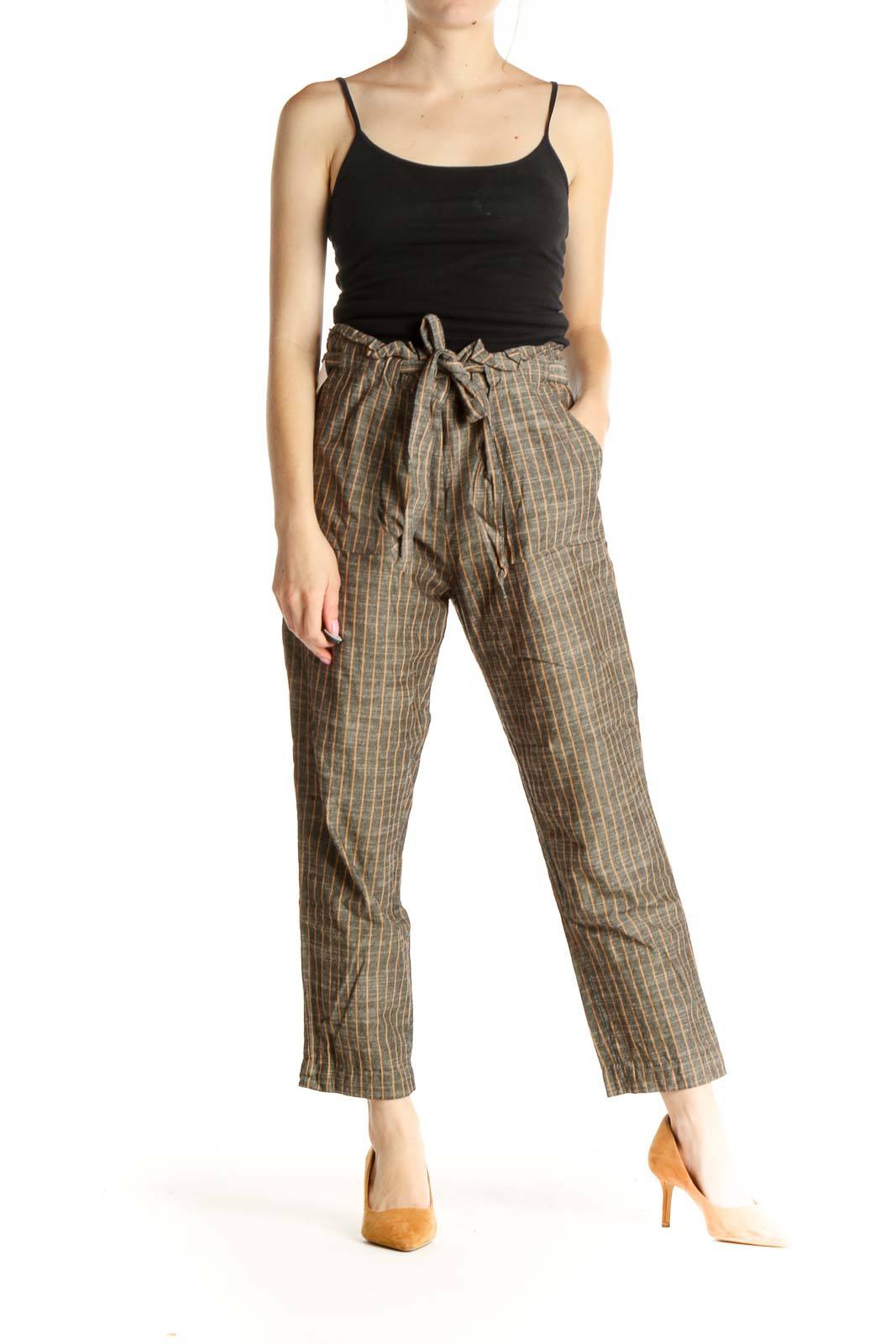 Brown Striped All Day Wear Trousers