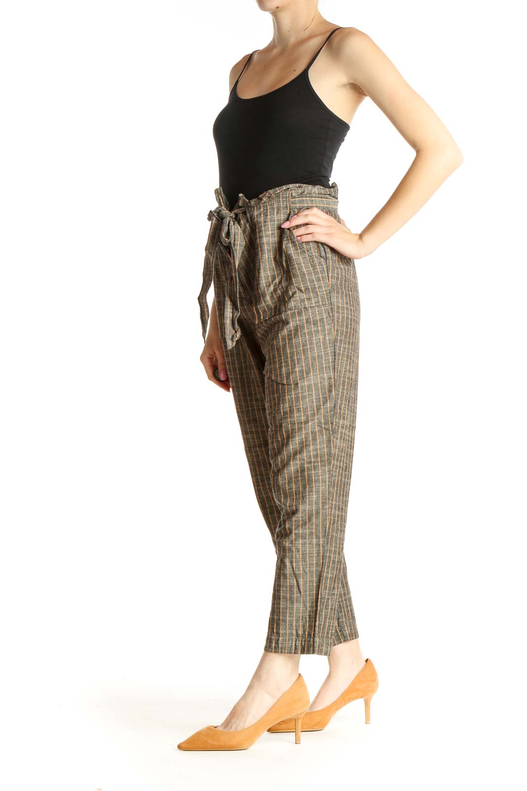 Brown Striped All Day Wear Trousers