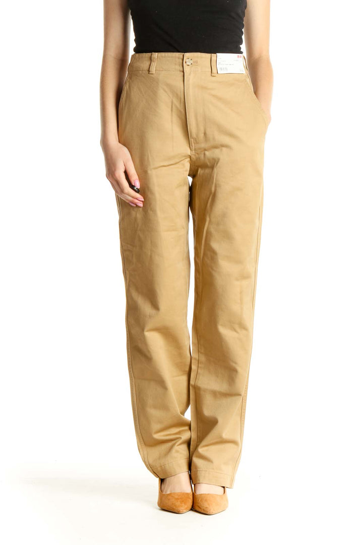 Beige All Day Wear High Waisted Trousers