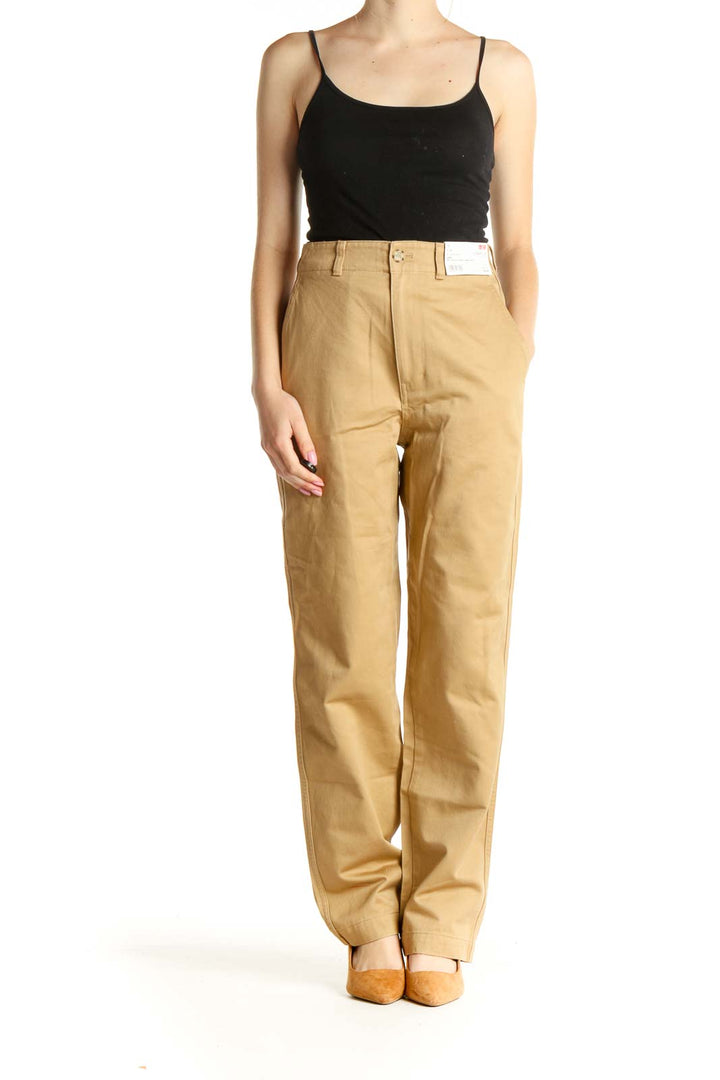 Beige All Day Wear High Waisted Trousers