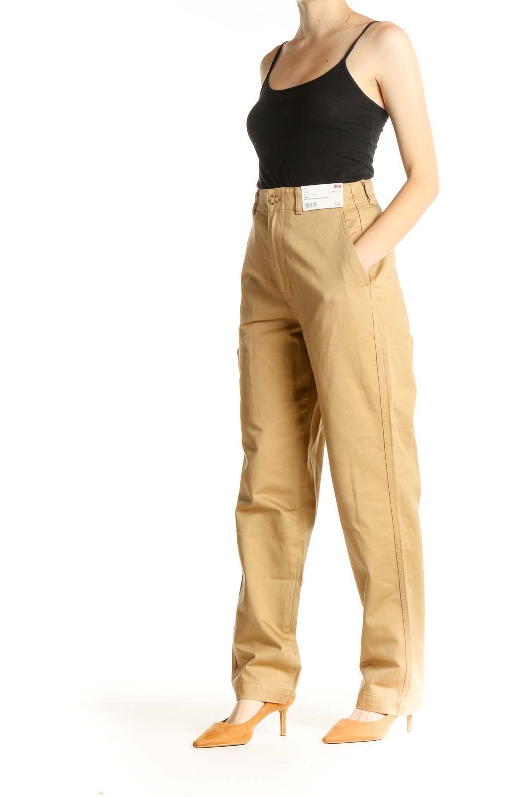 Beige All Day Wear High Waisted Trousers