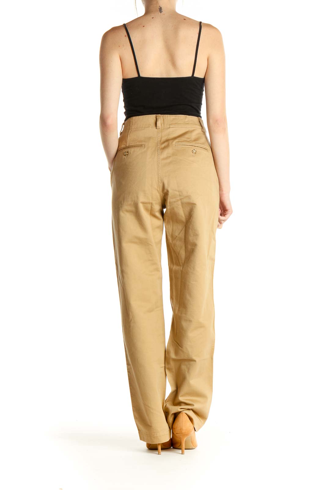 Beige All Day Wear High Waisted Trousers