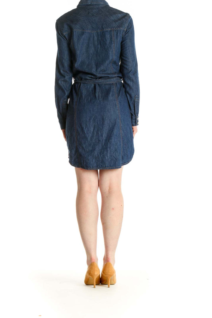 Blue Solid Denim Shift Dress