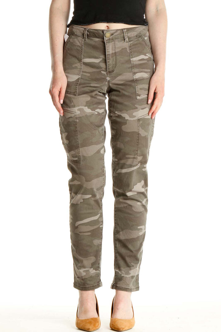 Brown Camouflage Print Casual Cargos Pants