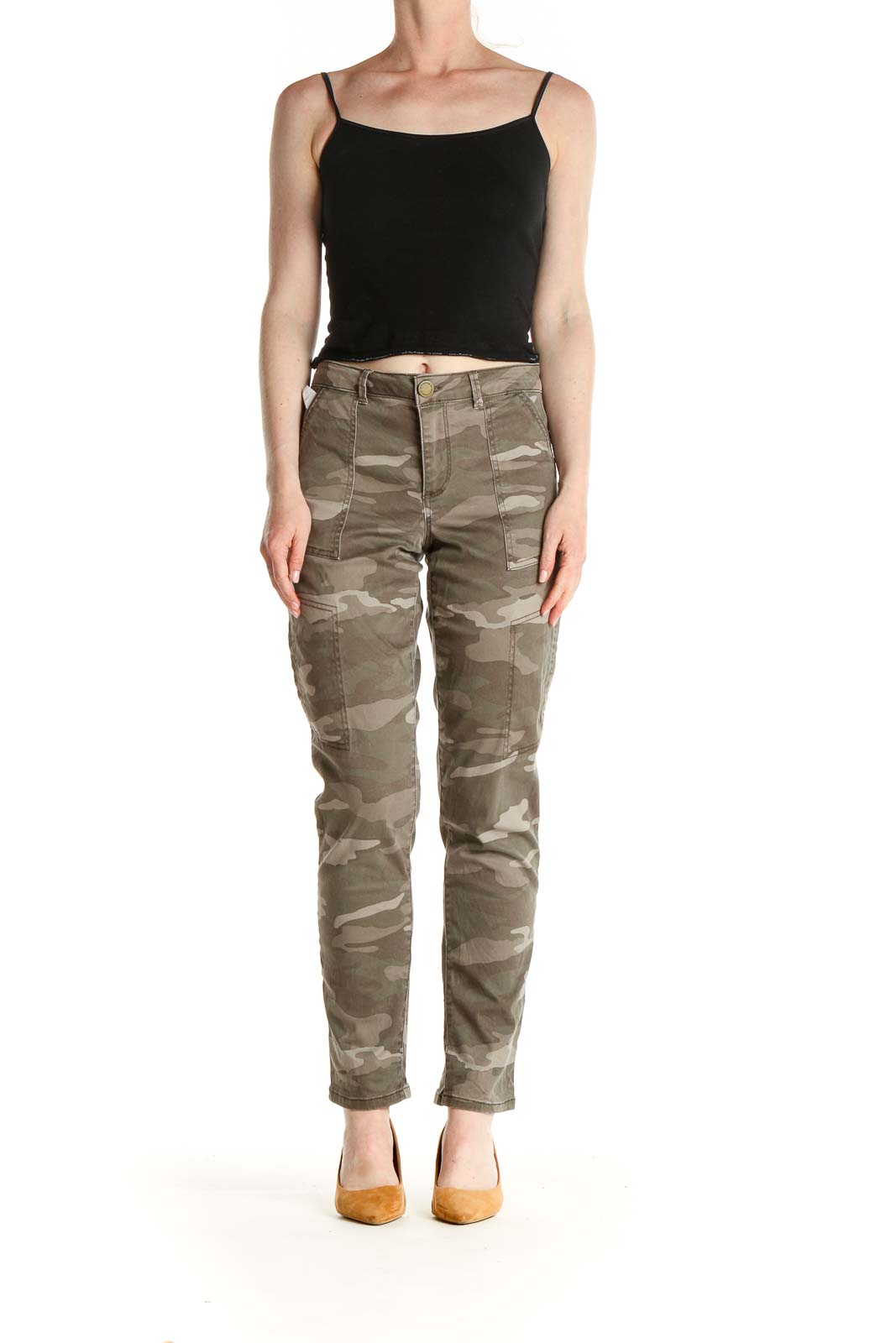 Brown Camouflage Print Casual Cargos Pants