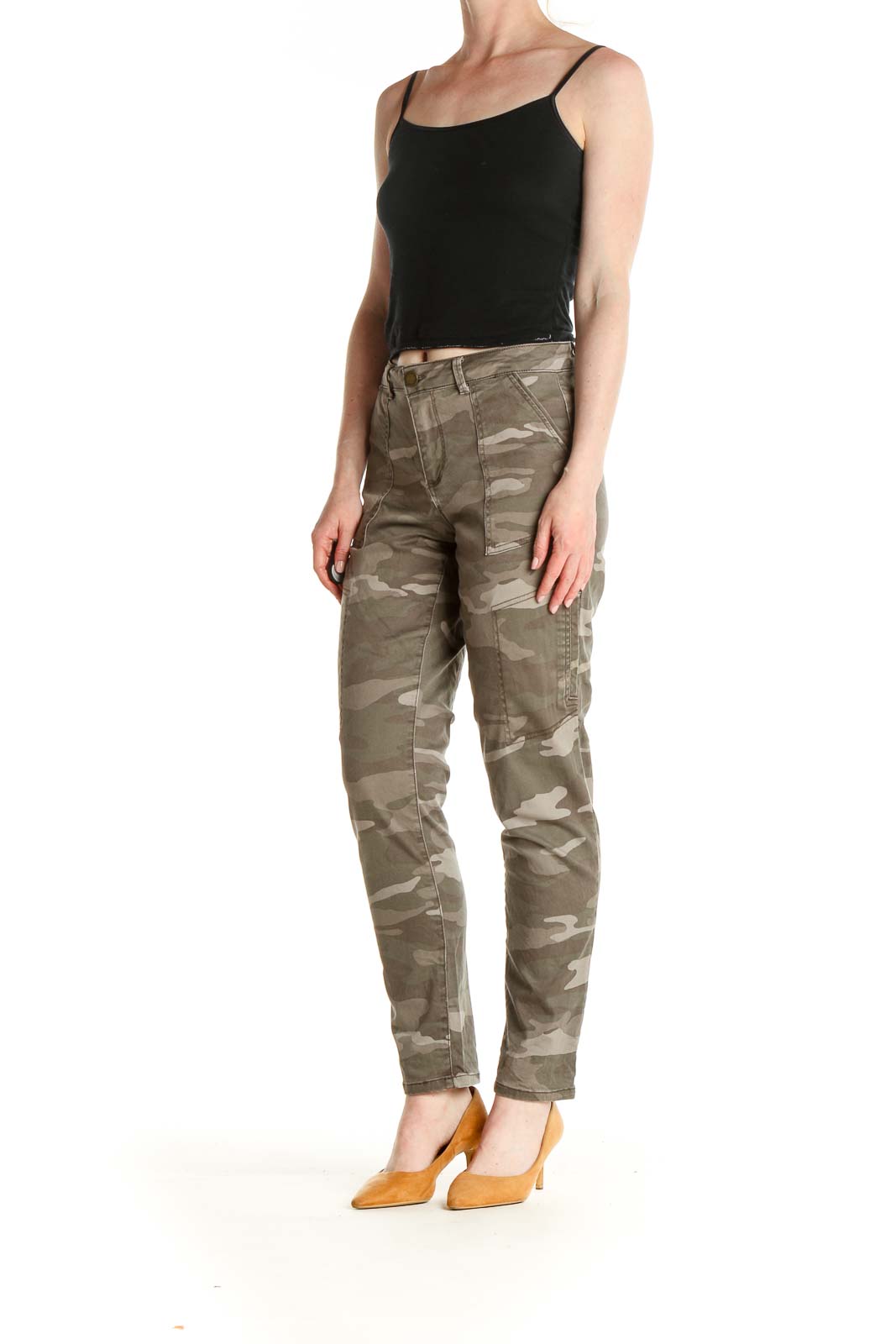 Brown Camouflage Print Casual Cargos Pants