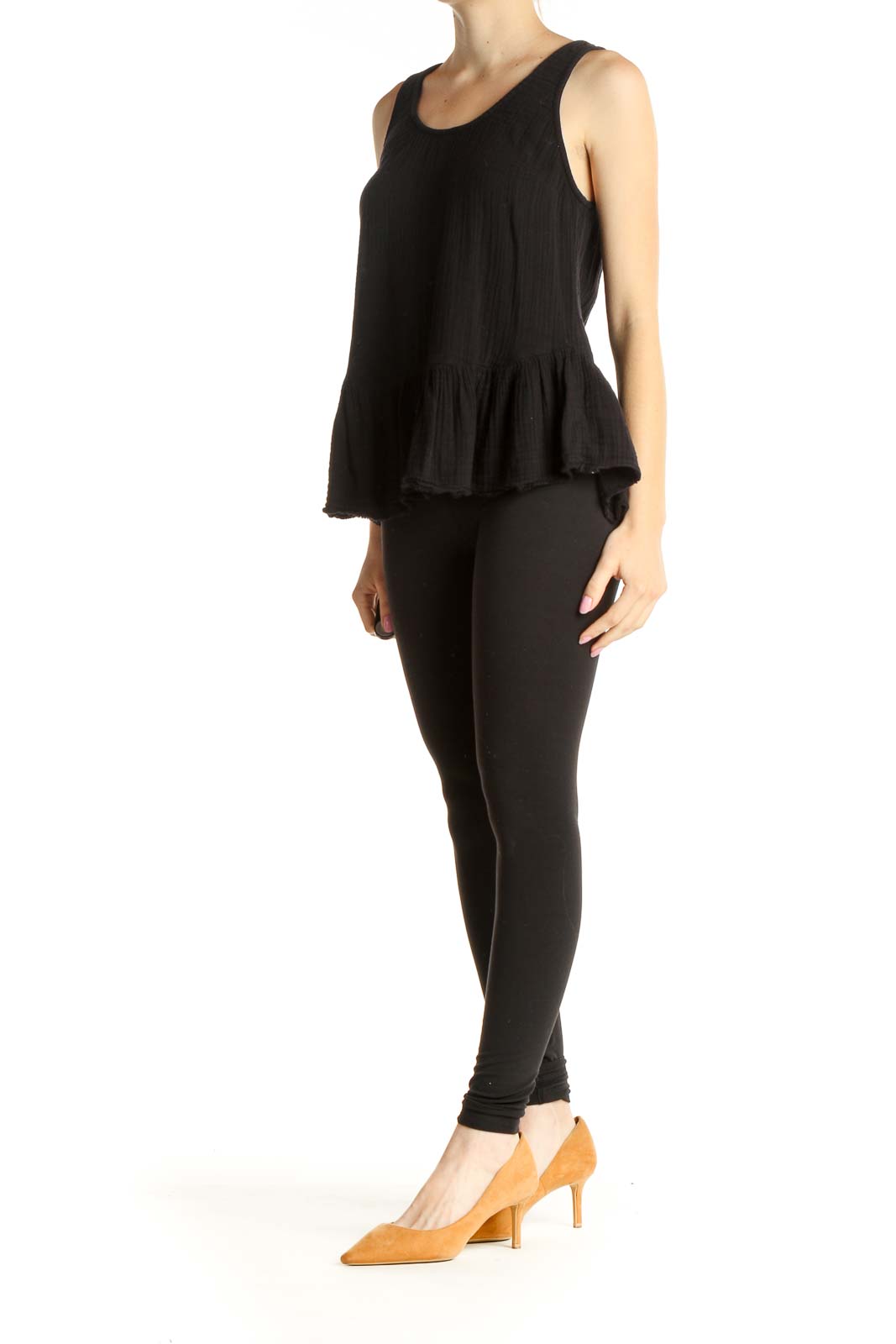 Black Solid Peplum Tank Top