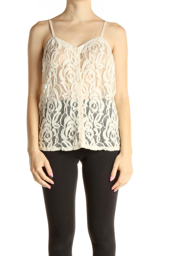 Beige Lace Bohemian Tank Top