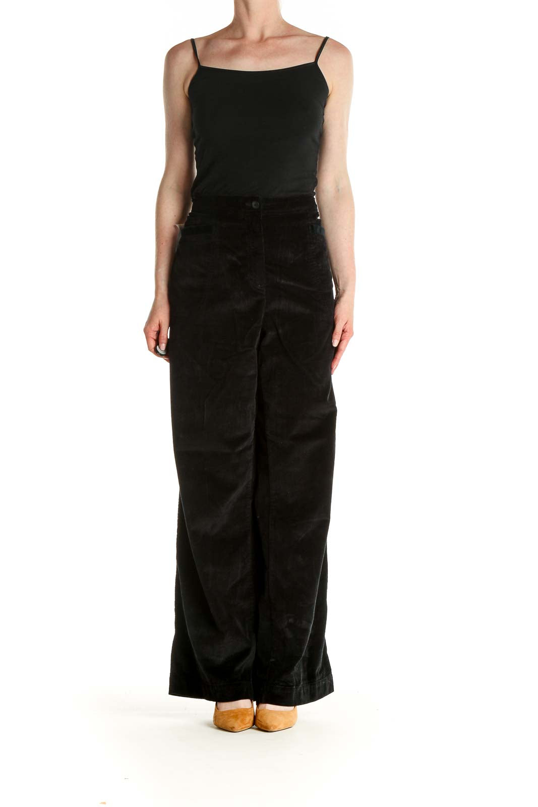 Black Solid Classic Trousers