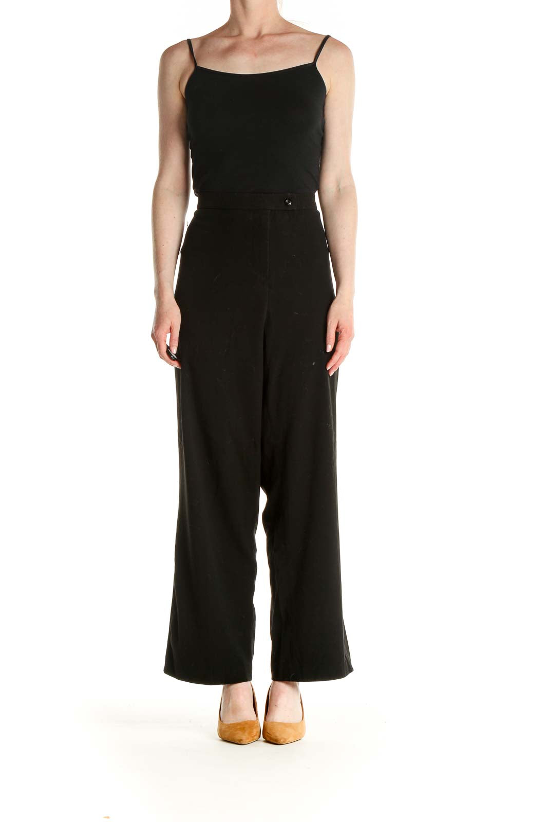 Black Solid All Day Wear Wide Leg Trousers