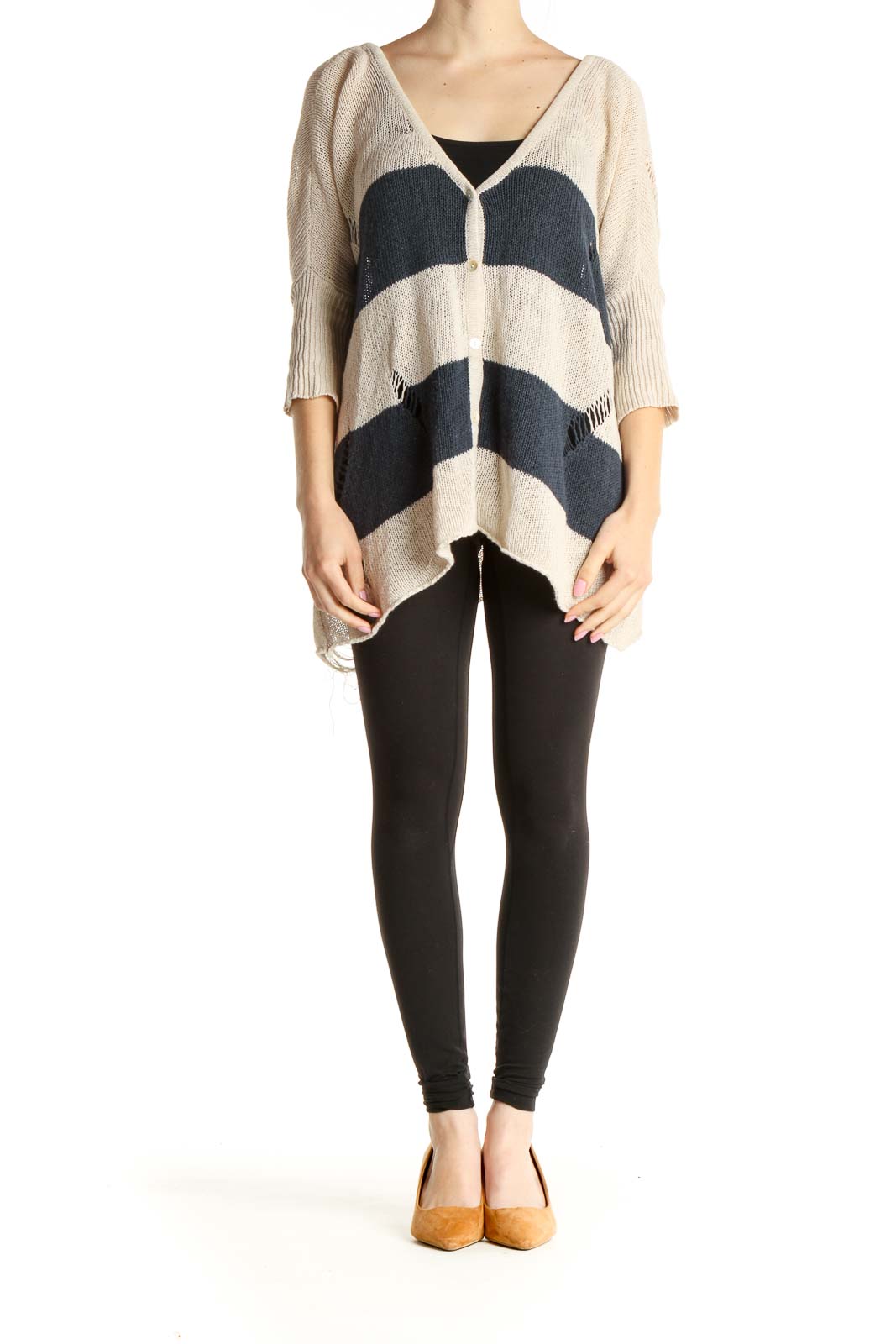 Beige Colorblock All Day Wear Sweater