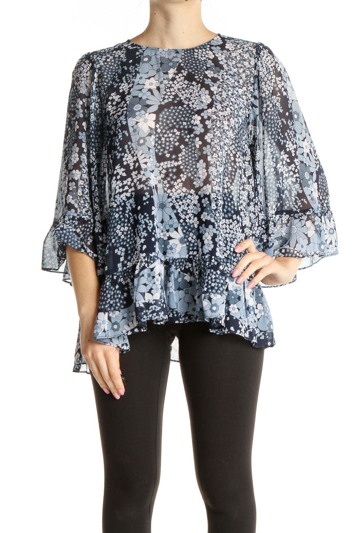 Blue Floral Print Blouse