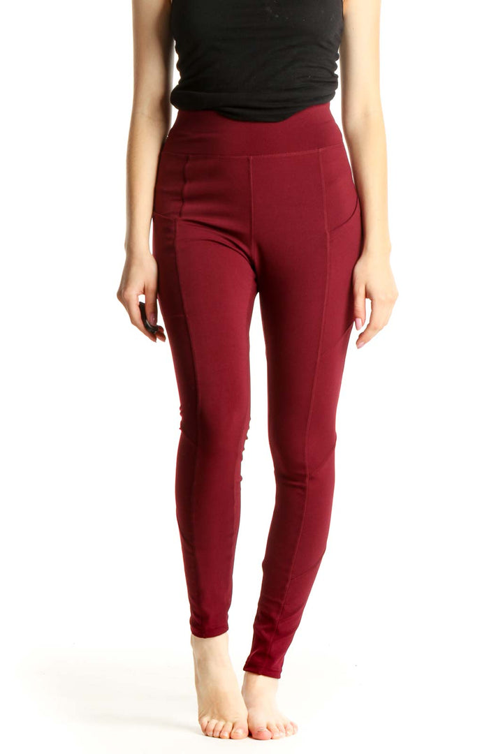 Red Solid Activewear Leggings