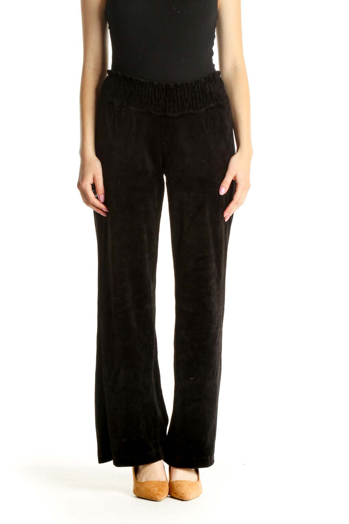 Black Solid All Day Wear Velour Pants