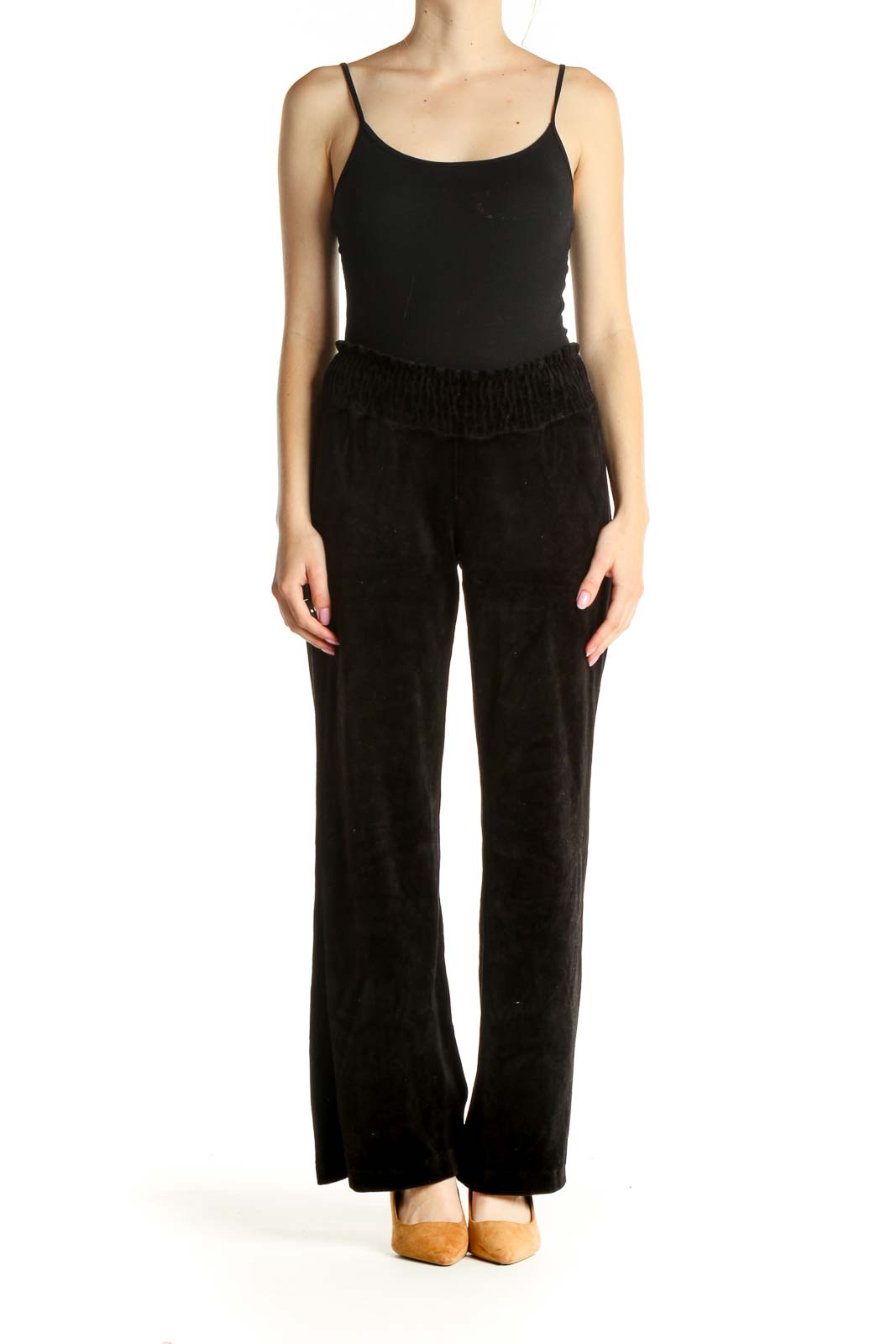 Black Solid All Day Wear Velour Pants