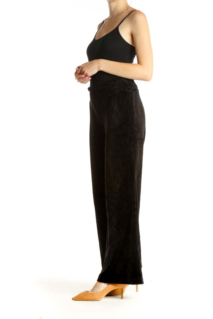 Black Solid All Day Wear Velour Pants