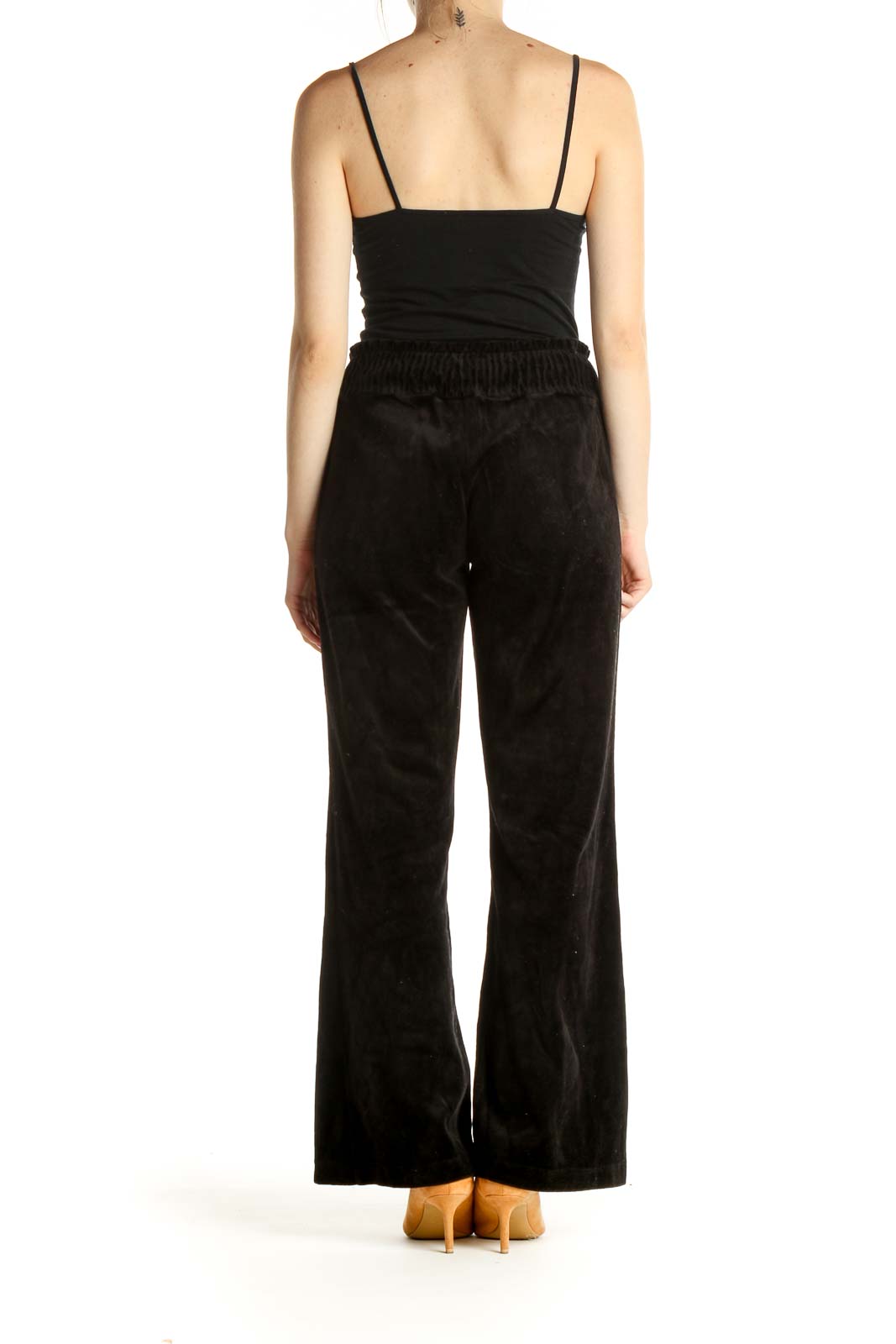 Black Solid All Day Wear Velour Pants