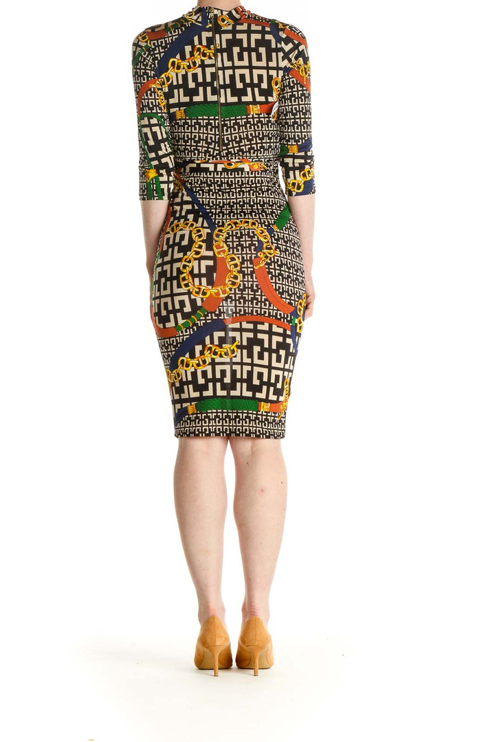 Brown Printed Classic Sheath Dress