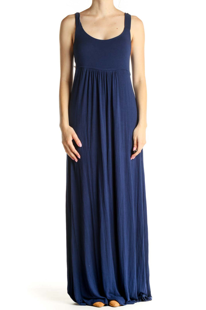 Blue Solid Classic Column Dress