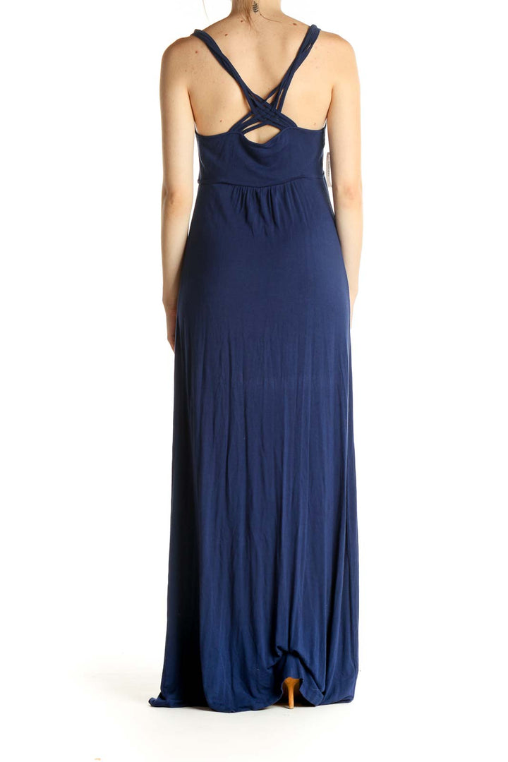 Blue Solid Classic Column Dress