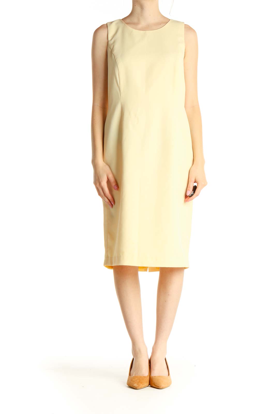 Yellow Solid Classic Sheath Dress