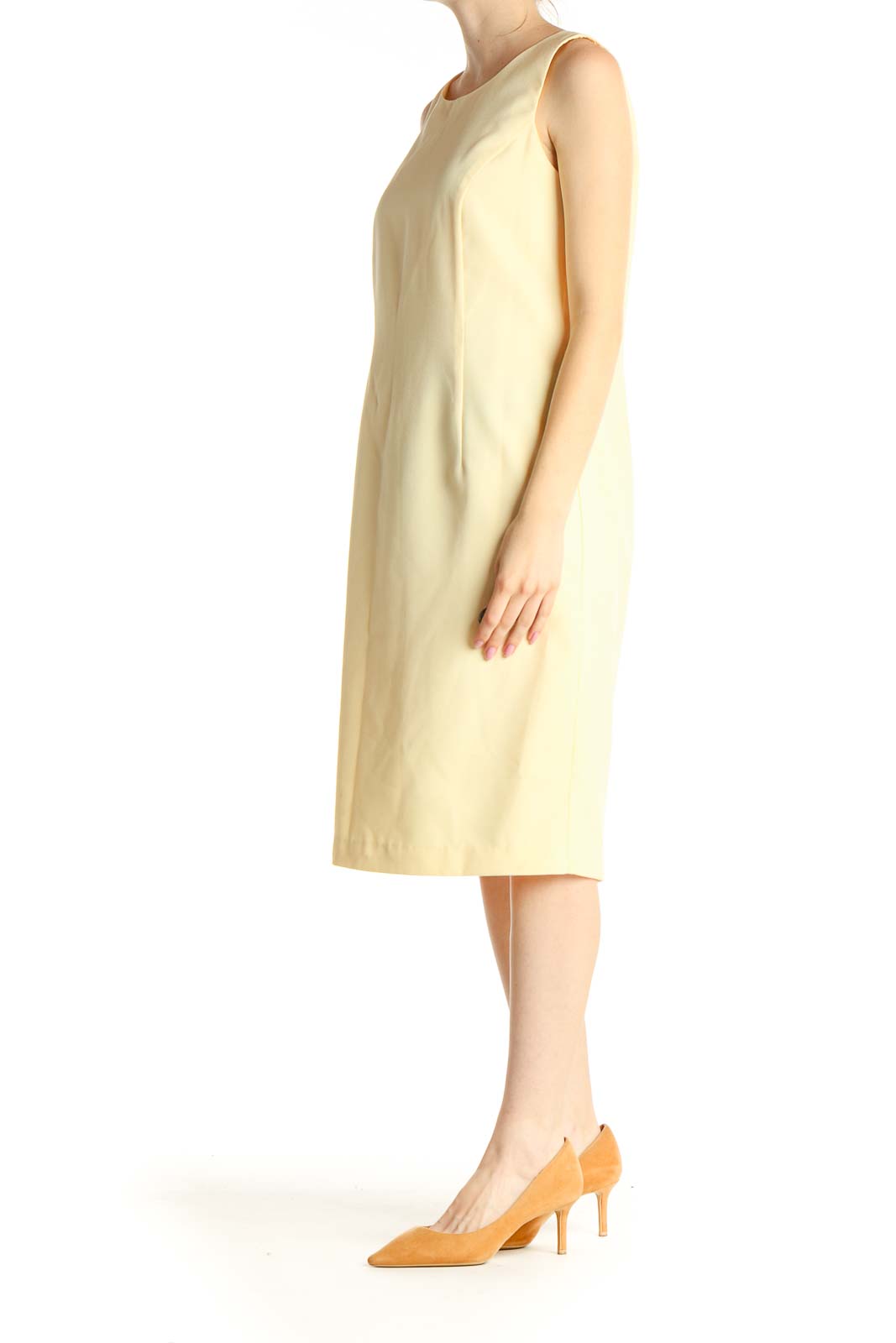 Yellow Solid Classic Sheath Dress