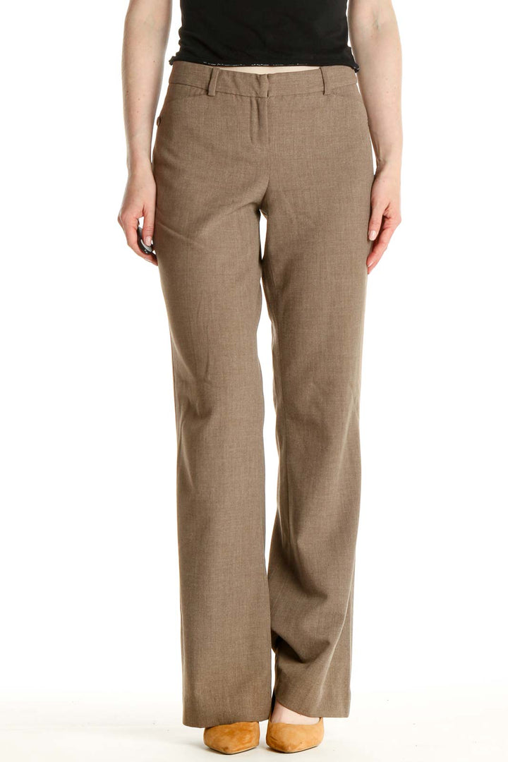 Brown Textured Casual Trousers