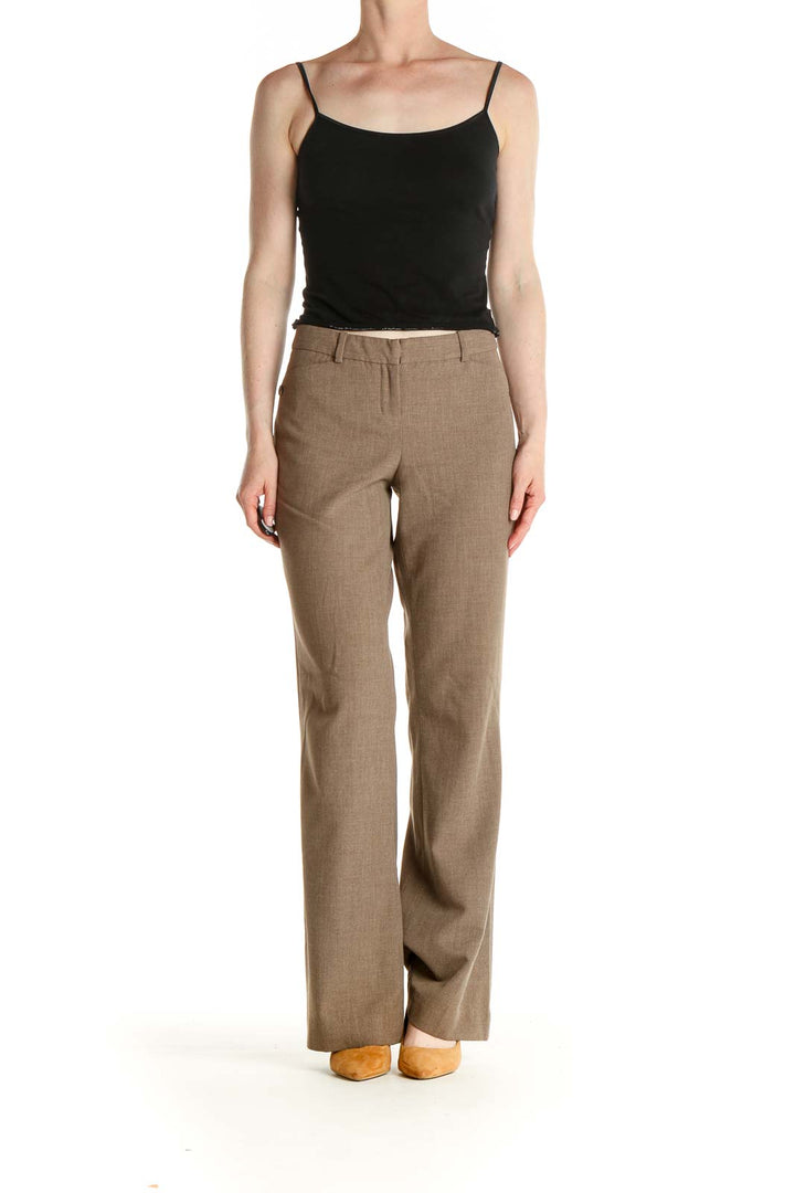 Brown Textured Casual Trousers