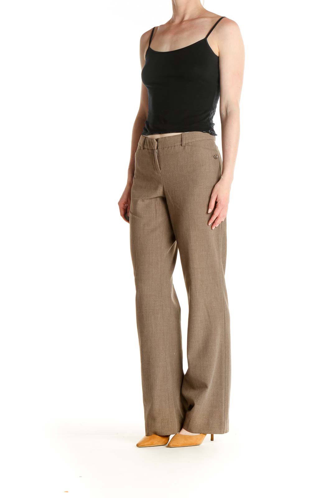 Brown Textured Casual Trousers