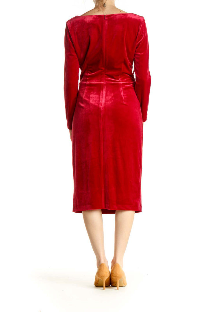 Red Solid Classic Velour Sheath Dress