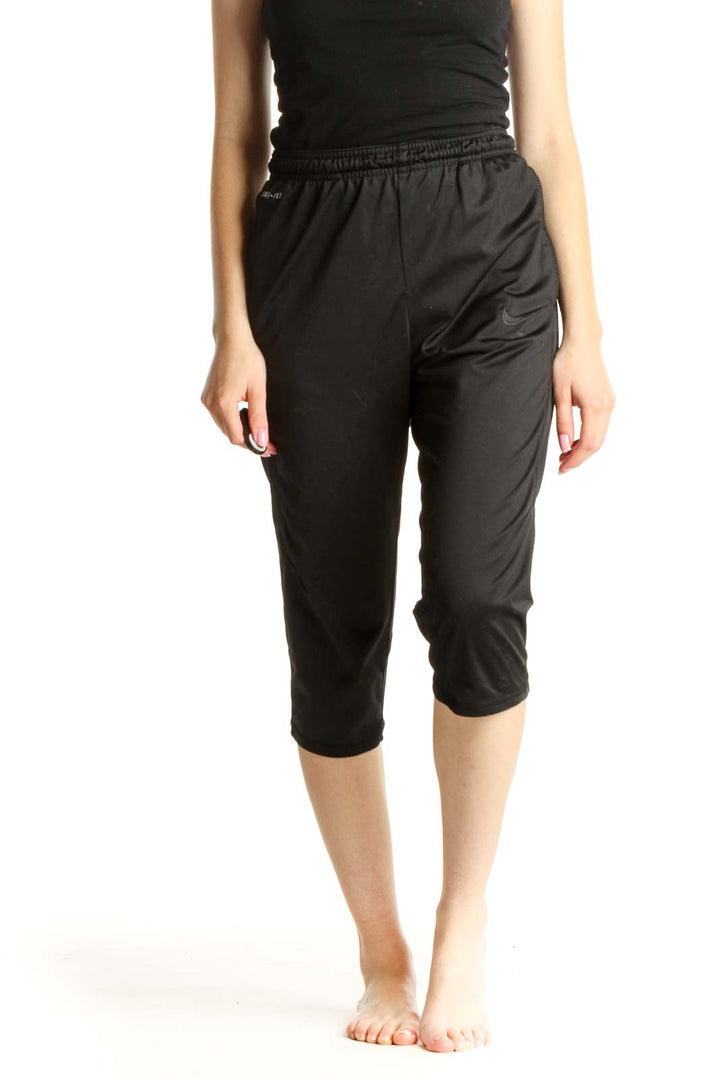 Black Solid Casual Capri Pants