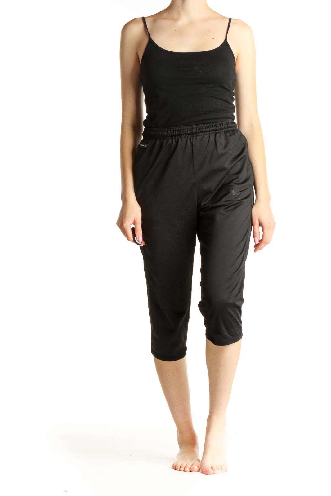 Black Solid Casual Capri Pants