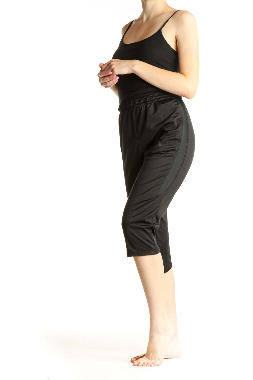 Black Solid Casual Capri Pants