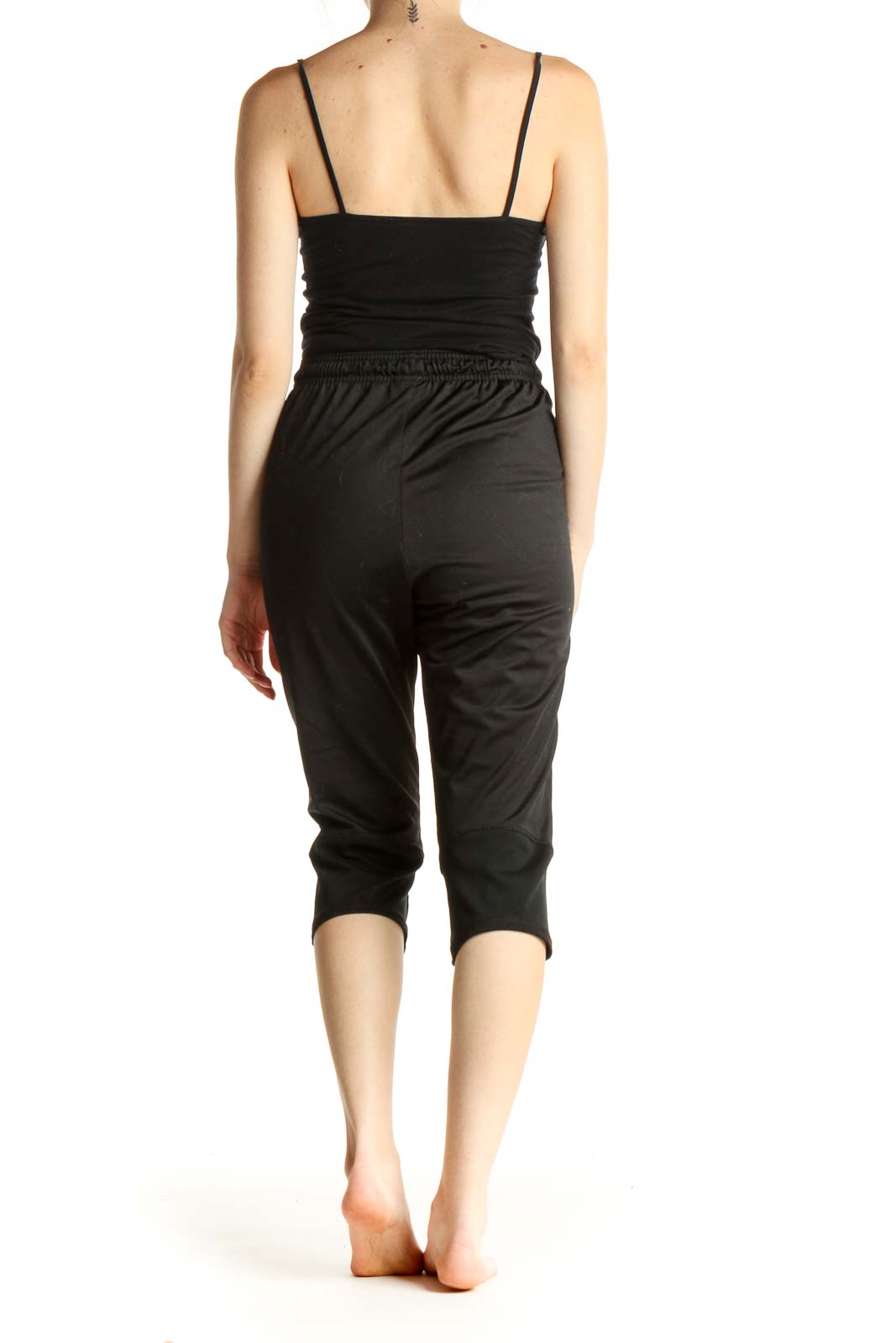 Black Solid Casual Capri Pants